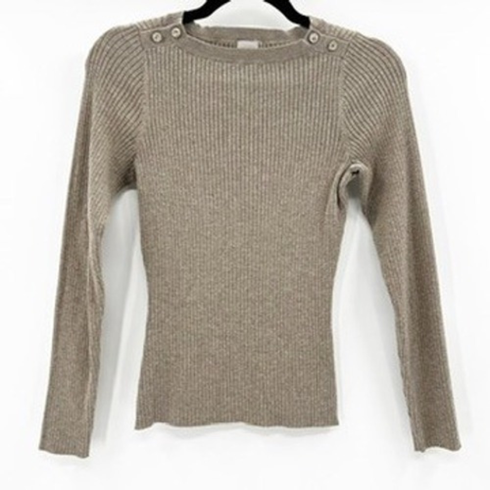 H&M Ribbed Knit Crew Neck Long Sleeve Sweater Top Taupe XS